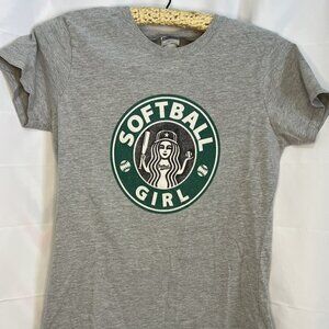 Starbucks Softball Girl T-shirt Ladies Top Size X Small Sporty Bat Ball